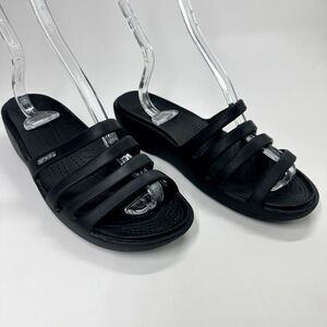 Women 7 Crocs Rhonda Slide Wedge Strappy Sandal Black Waterproof Open Toe 14706
